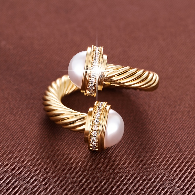 Adjustable Open Ring for Women Geometric Zirconia Platinum Plated Copper